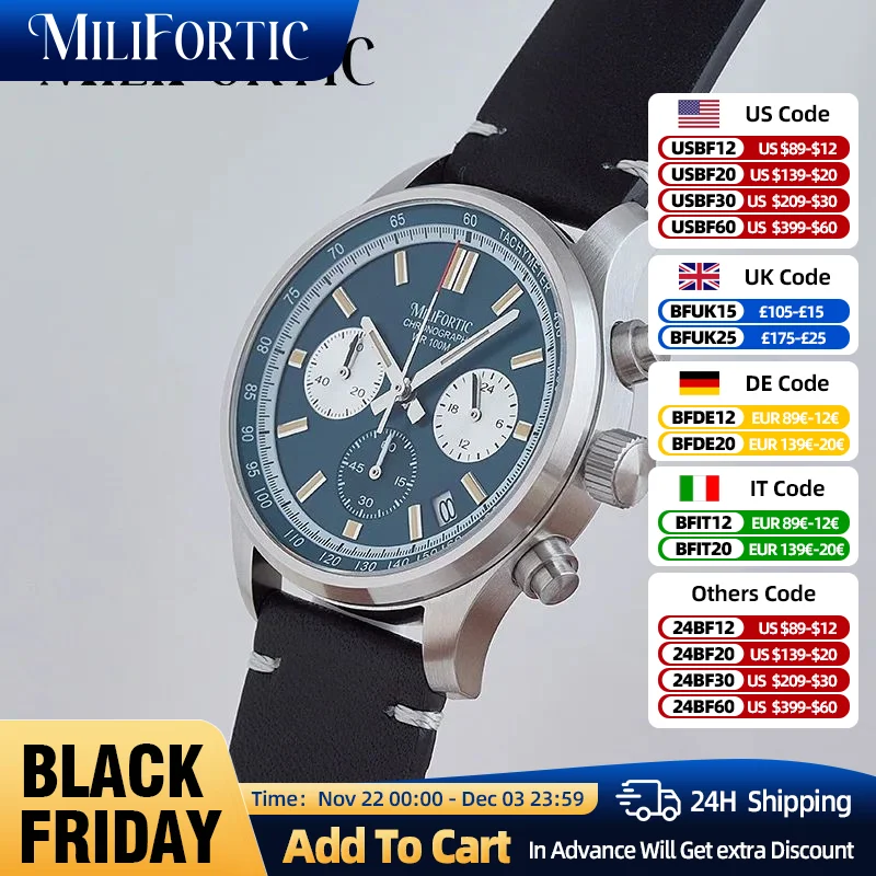 Milifortic Classic 3 Sub-dial Chronograph Watch 10ATM Leather Sapphire Luminous Stainless Calendar Dress Men Quartz Wristwatches