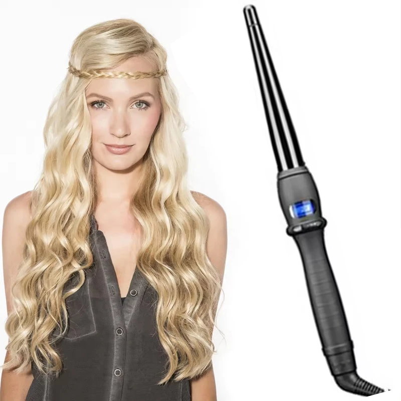 Salon Hair Curler with Rotating LCD Display Ceramic Ionic LCD Curling Iron Hair Waver Electric PTC Heater for Household Use