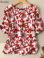 ZANZEA-Blusa de manga corta con estampado Floral para mujer, Tops de vacaciones, camisa bohemia de verano, blusa informal Vintage para fiesta, camisa de gran tamaño