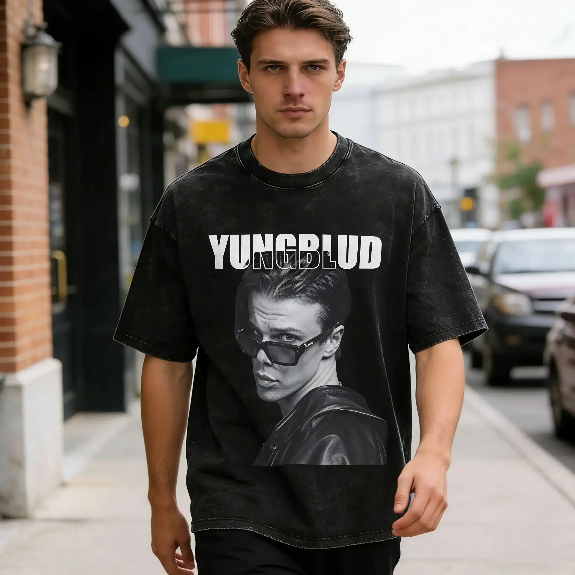 Men T Shirt Rapper Yungblud Washed T-Shirts Harajuku  Beach Tee Shirt Streetwear Loose Cotton Tops Dropshipping