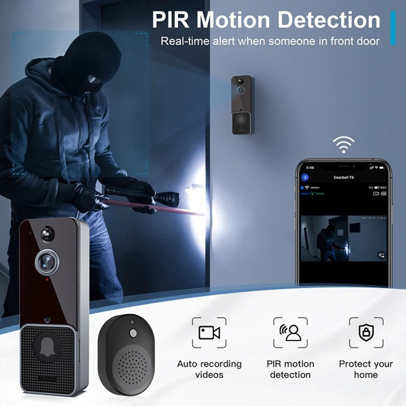 Wireless Wifi Video Doorbell Camera PIR Human Detection Cloud Storage Outdoor Door Bell Intercom Smart Home(Without) Durable