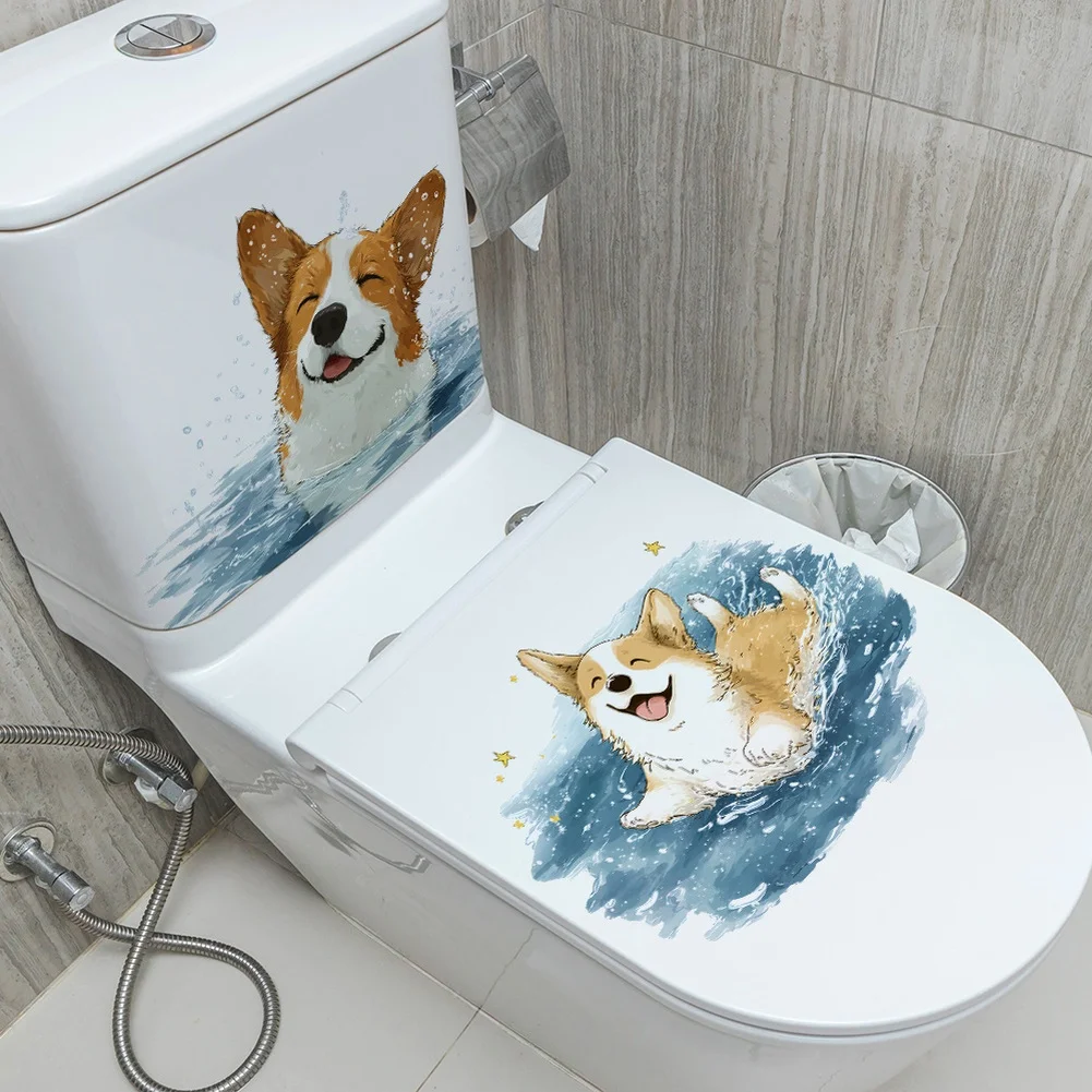 Waterproof Removable Dog Swimming Scene Decal for Bathroom Walls Tiles Mirrors PVC Sticker Brown 27x18cm 29x20cm