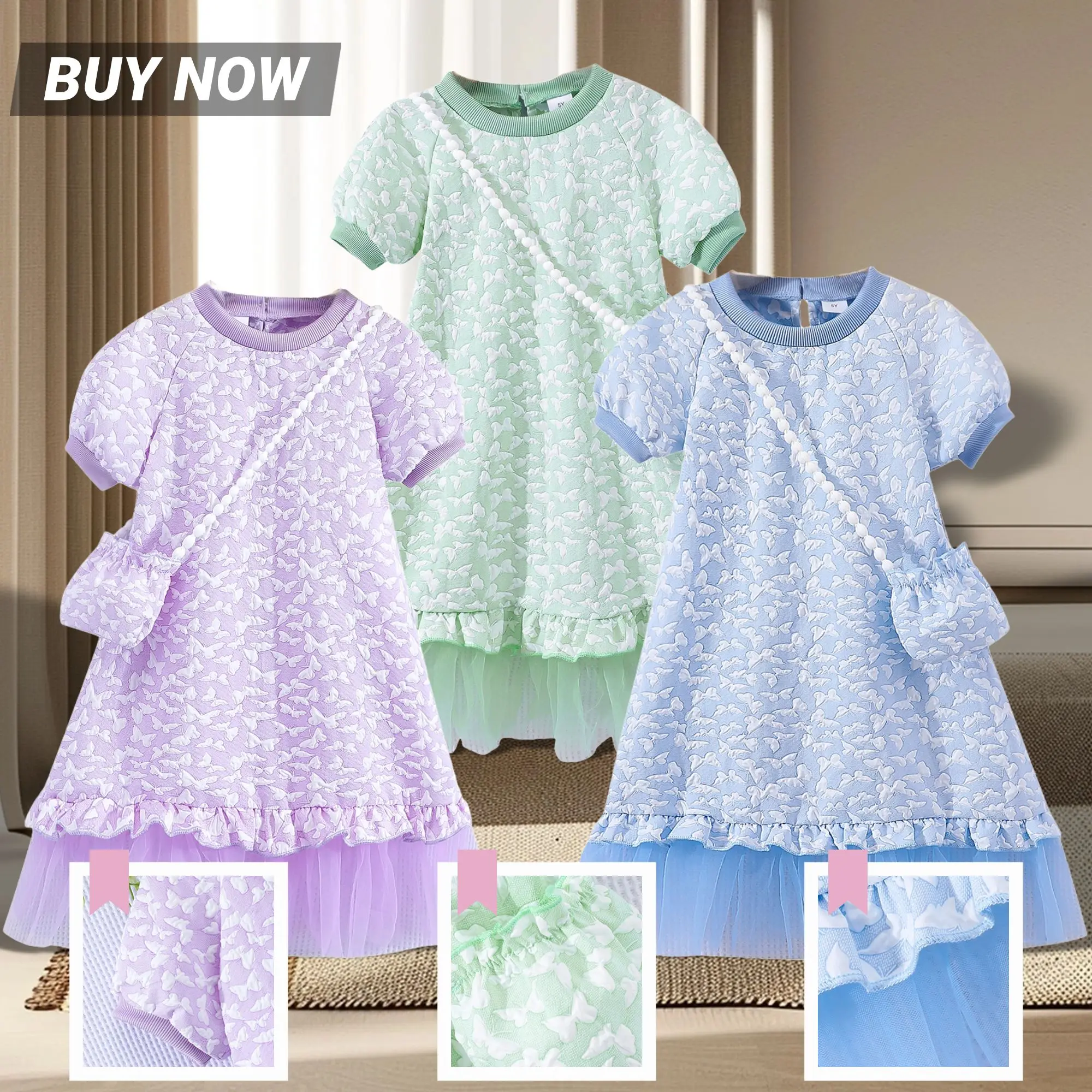 

2024 Kids Dress Baby Girls Clothes Summer Short Sleeve 3 To 7 Yrs Old Casual Cute Butterfly Birthday Kids Girl Dress for Girls