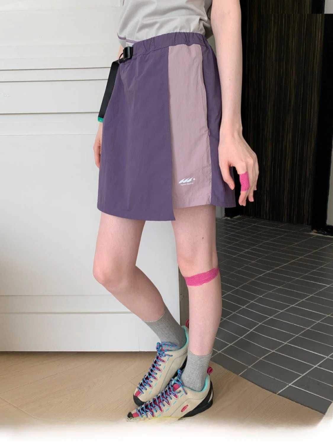 Sporty A-Line  Skirt for Women Summer Outdoor Cycling Anti-Light Short Skirt Half Body Square Hole Design Polyester Fiber