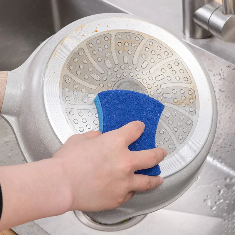 5 pezzi di spugna per la pulizia della cucina Scrub pad detergenti in spugna di pasta di legno blu