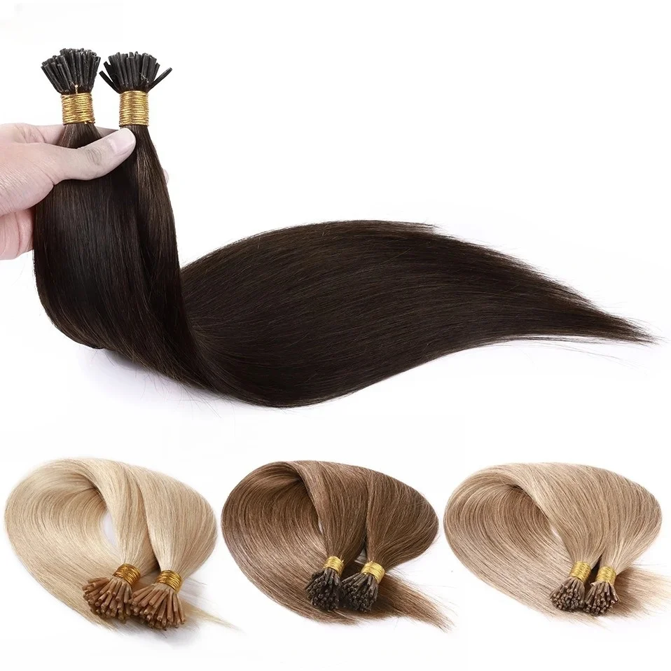 I Tip Extensions de cheveux cheveux humains 11 couleurs mis en évidence blond décoloré 10-24 pouces pour les femmes doux et naturel Itip Extension de cheveux humains