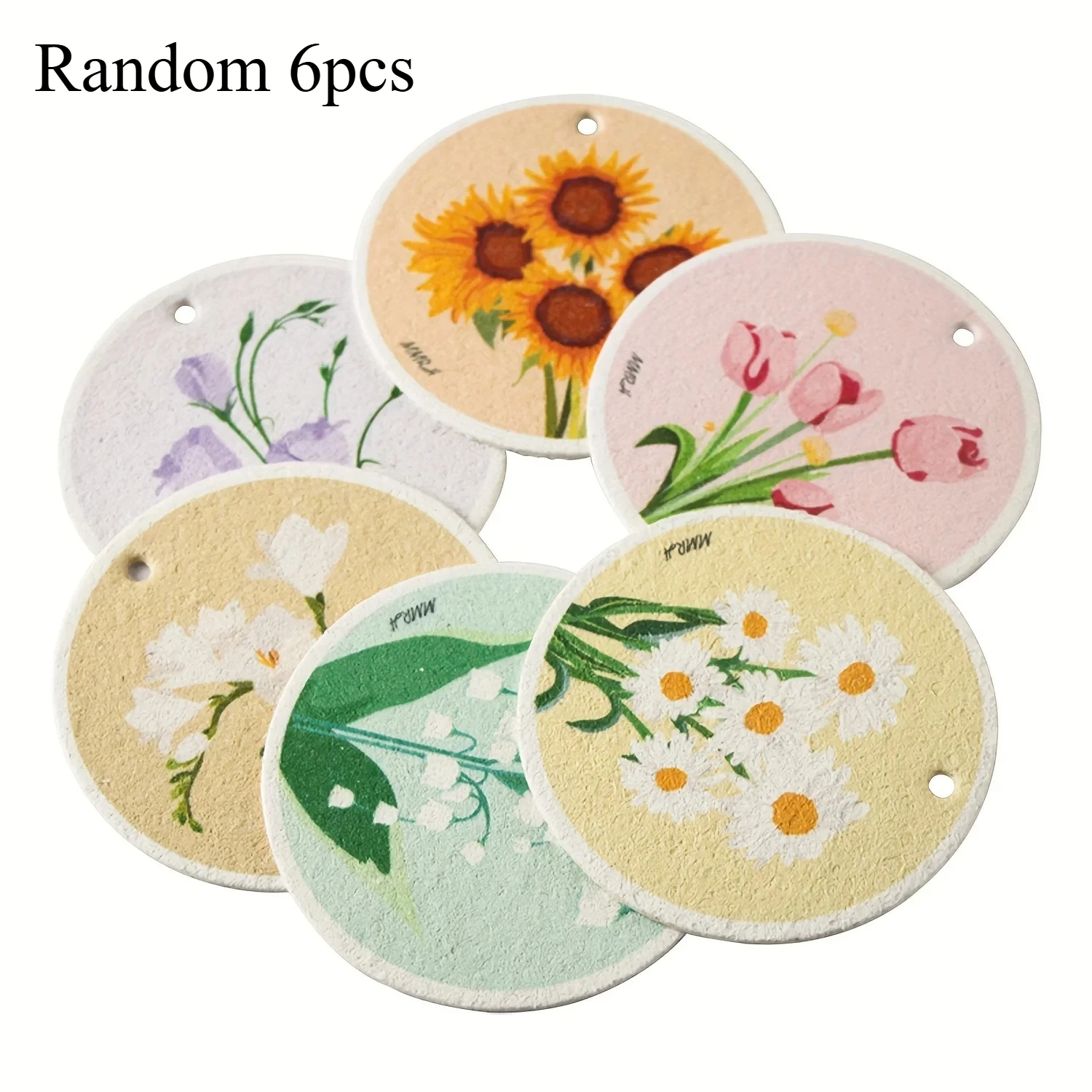 6PCS Flower-Shaped Compressed Wooden Pulp Sponge Scrubber - Dual-Sided Natural Dish Sponge For Kitchen, Quick-Drying Sponges For