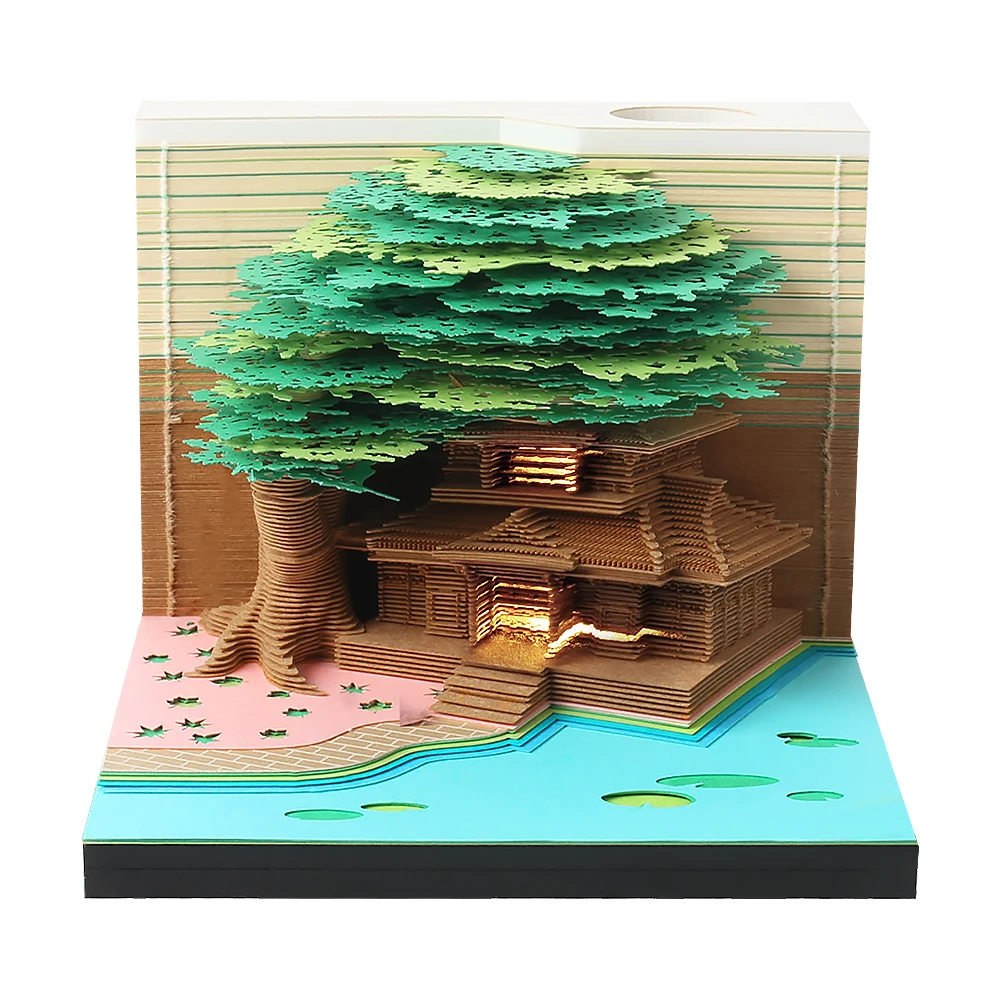 Deluxe Handwritten Cushion Attractions Series Holiday Tree House Mini 3D Pasted Art Deco Paper Crafts