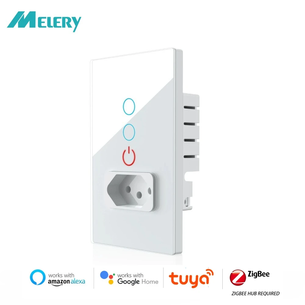 

Melery Zigbee Smart Tuya Brazil Inrerruptor Выключатель света Настенная розетка Розетка Стеклянная сенсорная панель Пульт дистанционного управления через Alexa Google Home