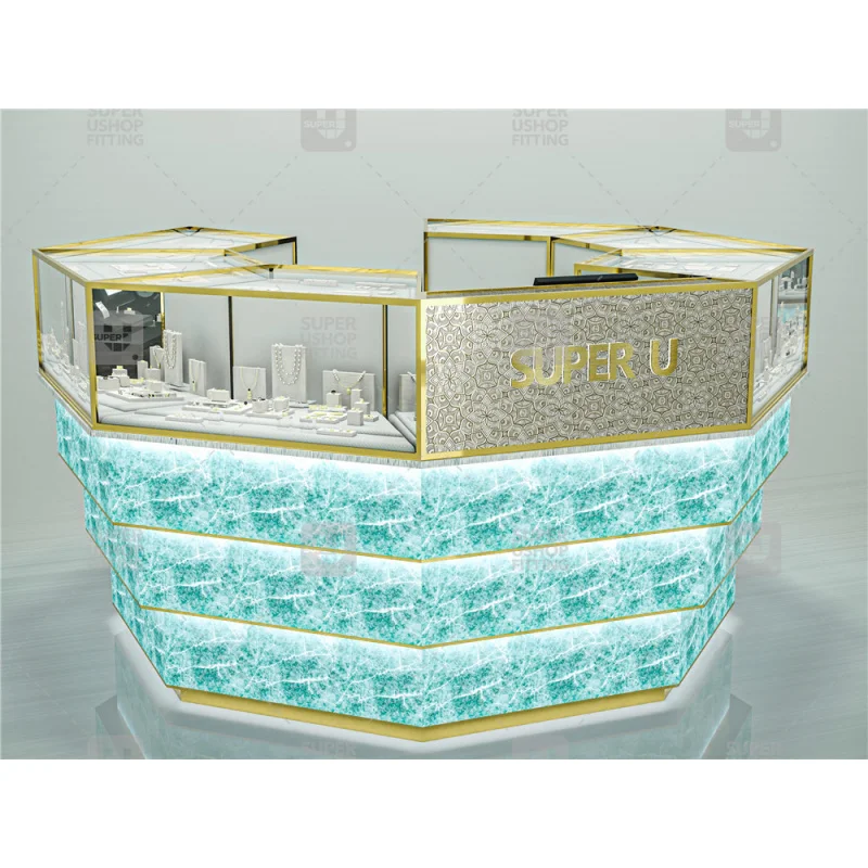 (Customized) trendy jewelry store counter design jewellery shop display furniture lockable glass jewelry kisks showcase mall