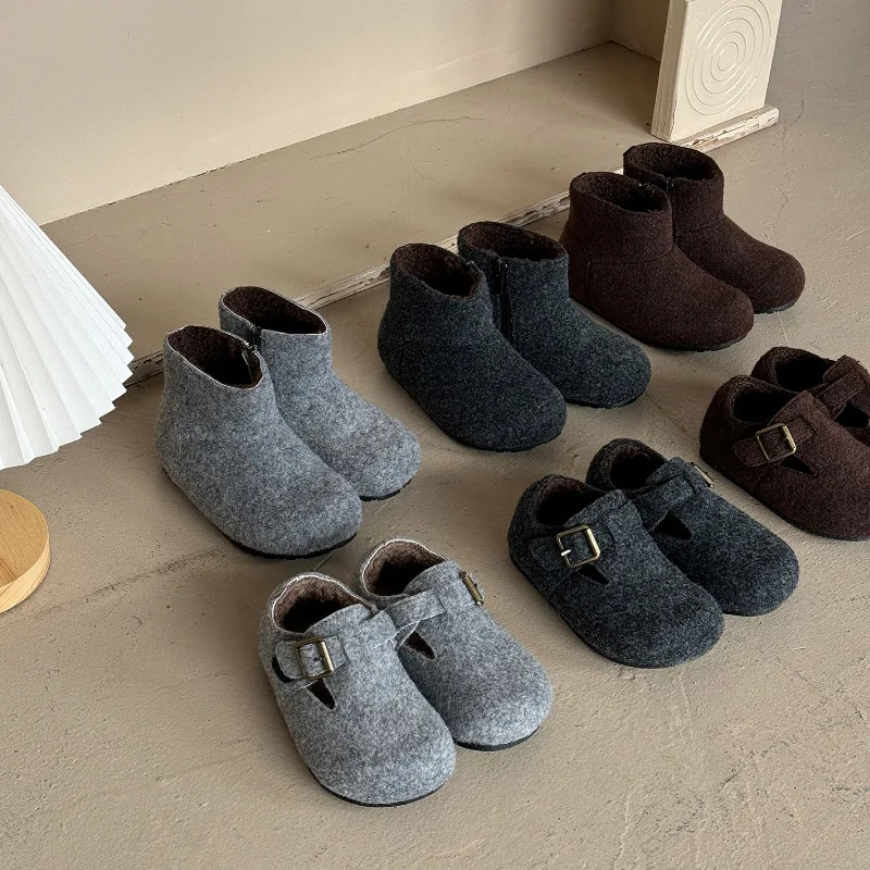 Kids Boots Winter Toddler Girls Fashion Brand Short Ankle Boots Baby Boys Warm Fur Shoes Children Flock Classic Soft Sole Flats