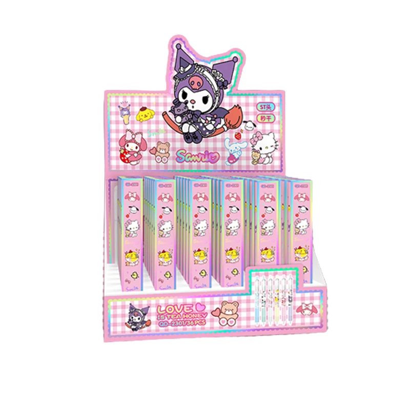 Imagem -06 - Sanrio Família Gel Pen para Estudantes Imprensa Canetas Papelaria Kawaii Aprender Ferramenta Black School Material de Escritório Presente Atacado 05 18 Pcs 36 Pcs