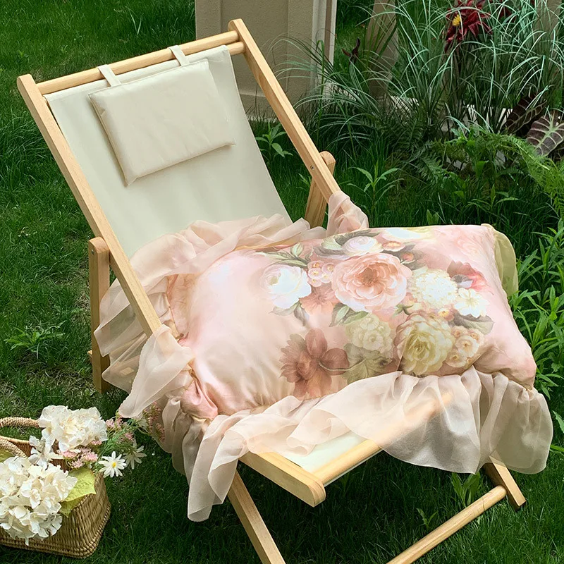 Ultra Soft Breathable Cotton Lyocell French Flowers Lace Summer Cooling Bedding set (1Duvet Cover+1Flat Bedsheet+ 2Pillowcases)