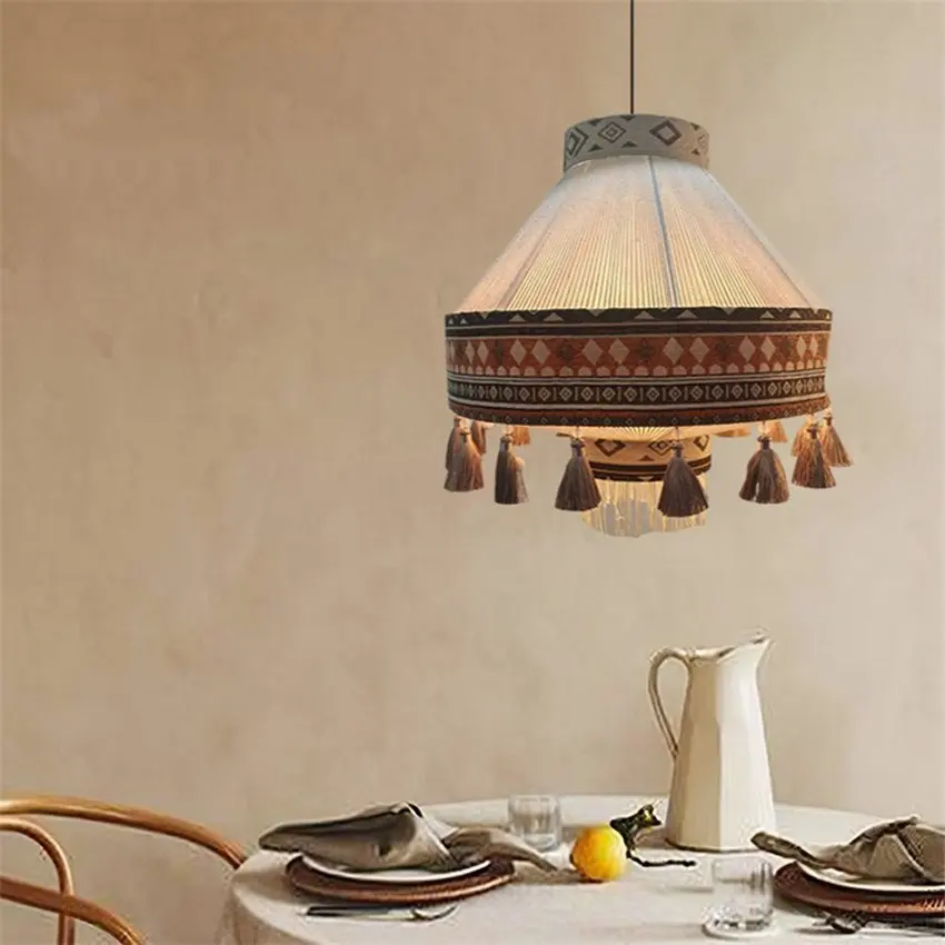 Wabi-sabi handmade cotton pendant lights living room dining room light bedroom tassel chandeliers bohemian linen rope lamps