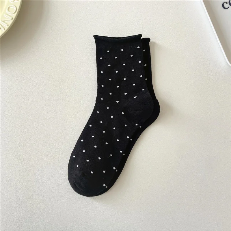 5/10 Paar Damen-Socken mit gerolltem Rand, gepunktet, mittlere Röhre, Frühling und Sommer, schweißabsorbierend, atmungsaktiv, süß, einfacher Stil, lässige Socken – Detail 17