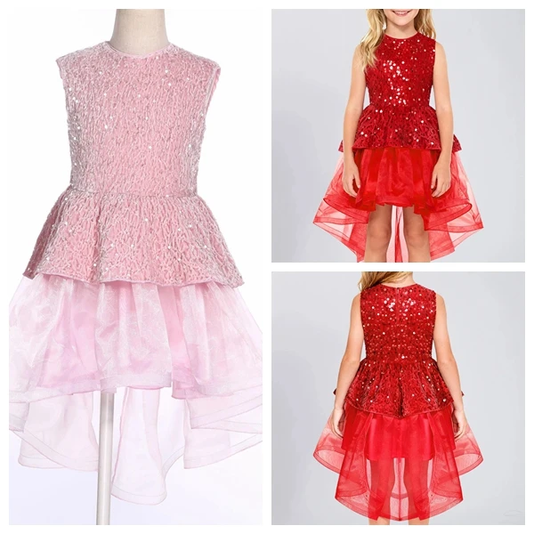 Robe Tutu à paillettes pour filles, tenue de soirée princesse à plusieurs niveaux, moderne, danse Jazz latine, spectacle, robes d'anniversaire
