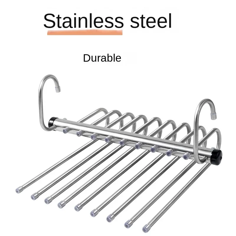 5/9Layers Stainless Steel Pants Hangers,Space Saving Clothes Rack Organizer for Jeans Scarf,Adjustable Non-slip Wardrobe Hanging