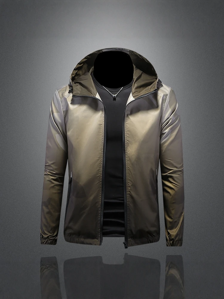 

Men's Hooded Jacket Spring Autumn Trendy Gradient Slim Fit Casual Large Size Outerwear Top Polyester Fiber Long Sleeve