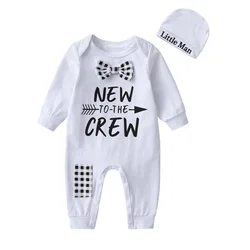 2PCS Newborn Infant Baby Boy Romper + Cap Spring Autumn Clothes Sets Fashion Letters Printed Long Sleeve Jumpsuit Playsuit