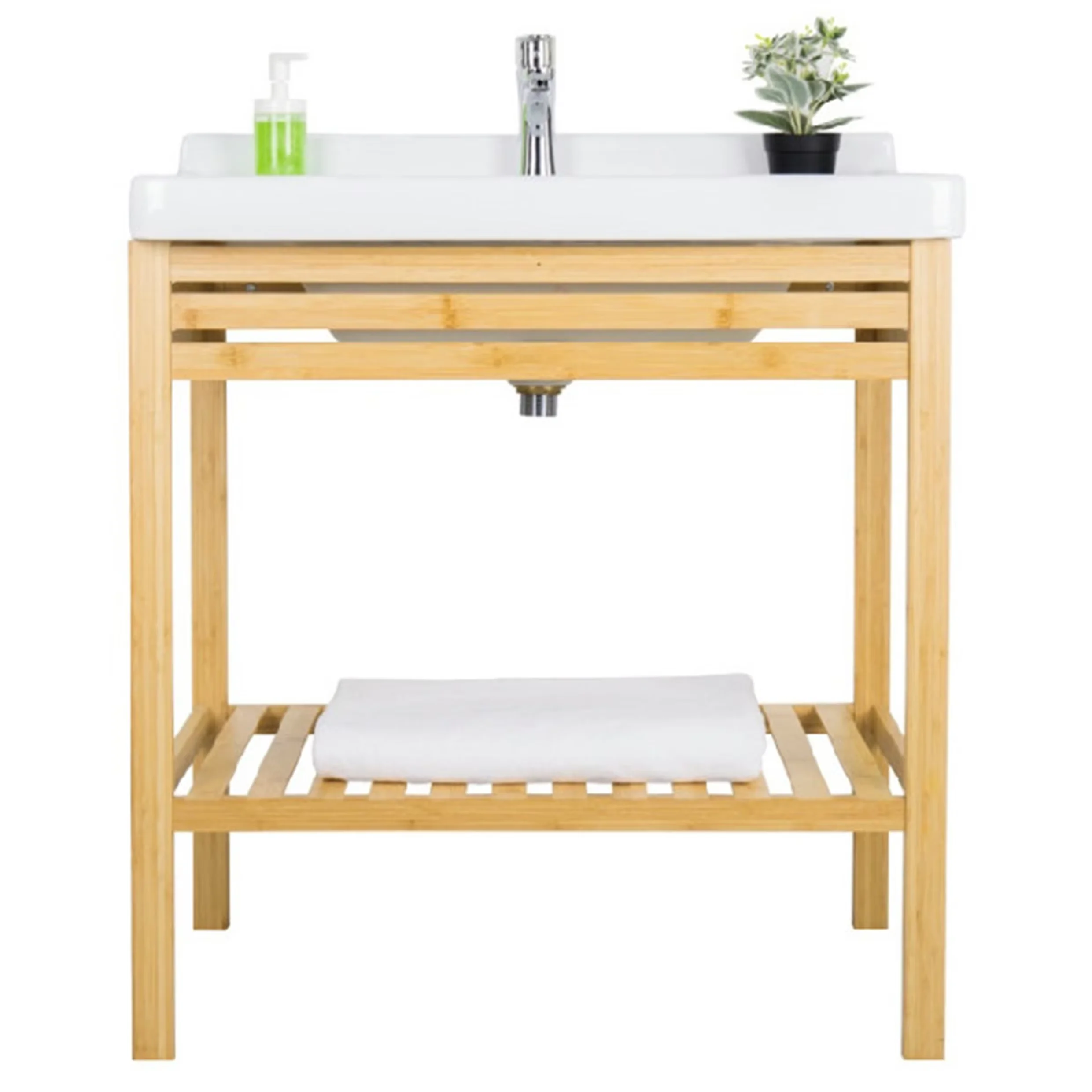 Bathroom Bamboo Sink Cabinet Wooden Storage Shelves Utility Base Cabinet for Sink