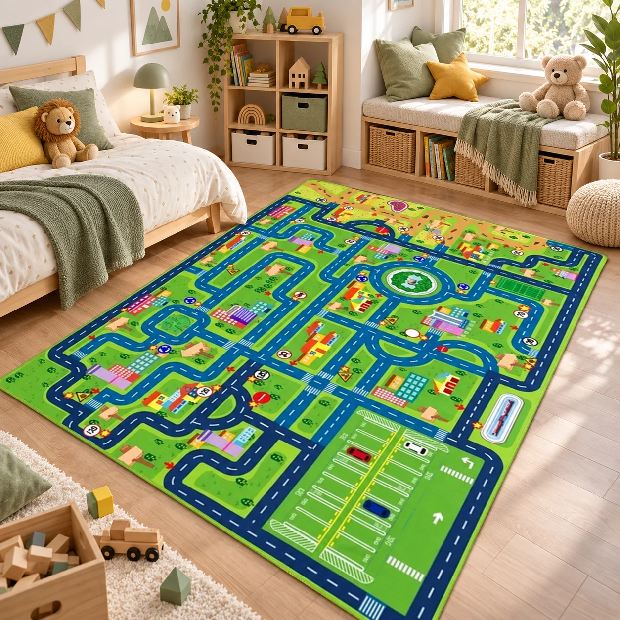 City Road Map Play Mat Tech Fabric Diatom Mud Toy Car Carpet Playroom Bedroom Classroom Floor Rug Interactive Traffic Route Design Children Activity Area Educational Game Mat Home Decor Nursery Indoor Decorative Carpet Traffic Theme Decor