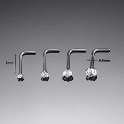 10 Pcs/Lot 1.2/2/2.5/3MM CZ Zircon Nose Studs Stainless Steel L Shape Nostril Studs for Woman Man Body Piercing Jewelry 20G