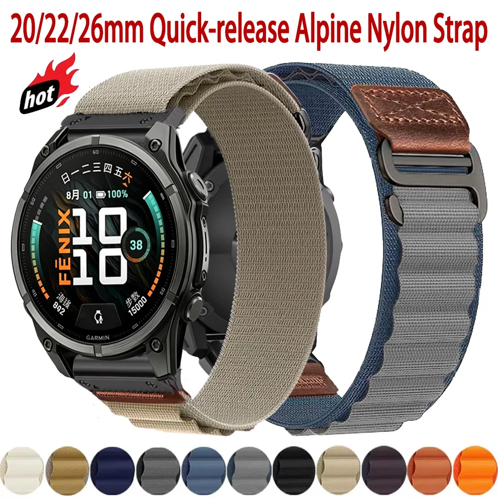 20/22/26mm Quick-release Alpine Nylon Strap For Garmin Fenix 9/9 Pro Quatix 8 51/47/43mm Comfortable Band For Garmin 970 965 955