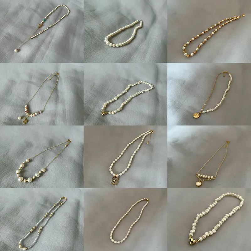 หลายรูปแบบธรรมชาติน้ำจืดไข่มุกสร้อยคอ