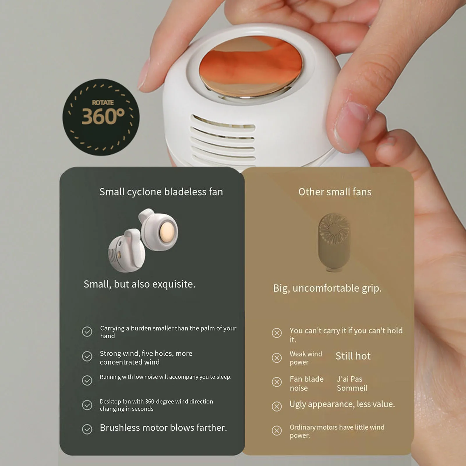 Mini 360° Rotating Waist Fan USB Charging Portable Silent Electric Cooling Fan Adjustable 3-speed For Outdoor Camping Hiking