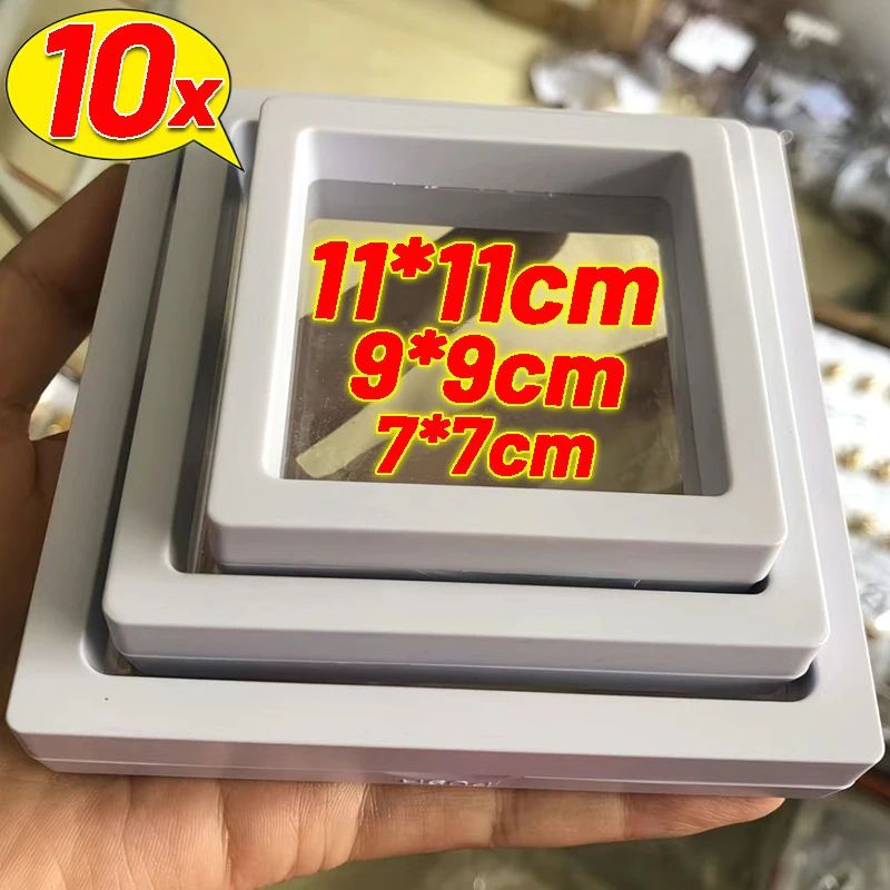 1/10Pcs Jewelry Storage Box 3D Transparent PE Floating Necklace Bracelet Organized Square Display Box Case Reusable Storage Tool