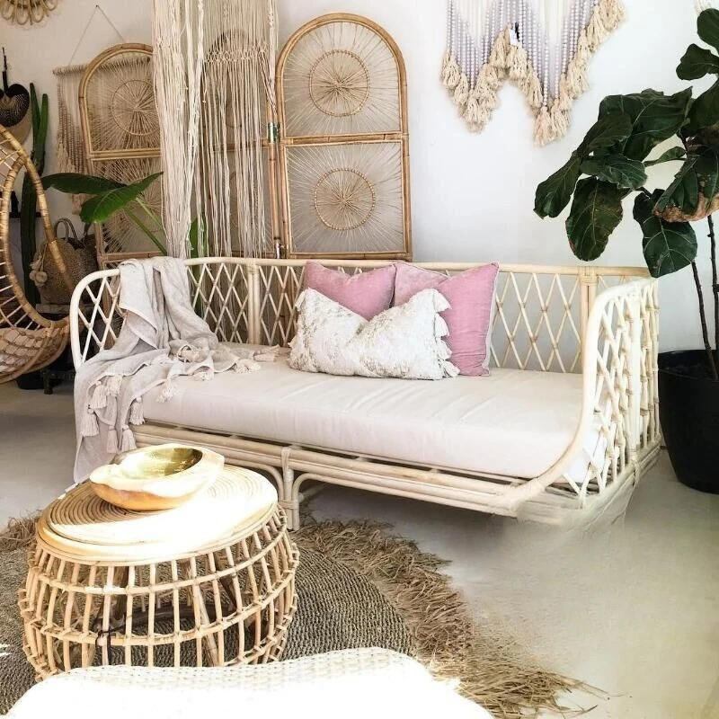 

No. 19 ins style Nordic real vine chair three-person sofa combination rattan art living room balcony B & B leisure double chair