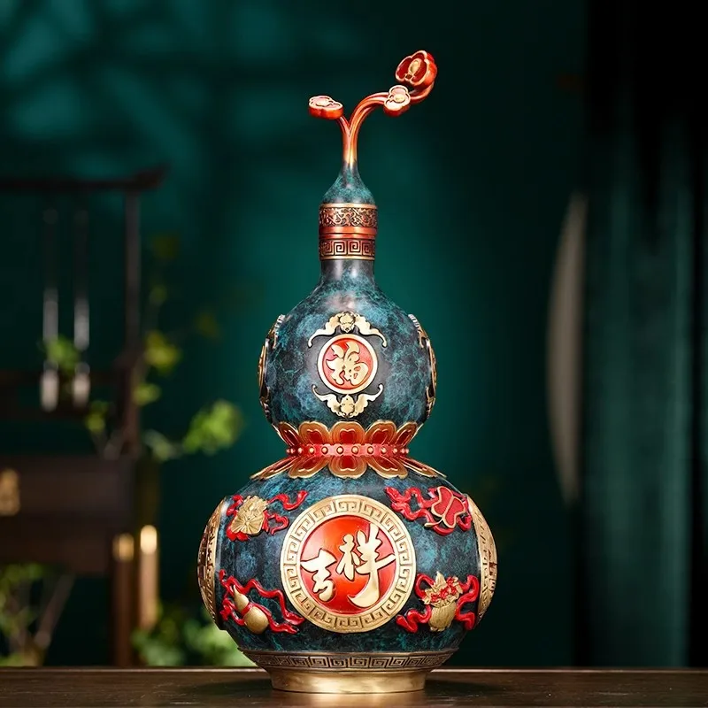 Adorno de calabaza de cobre Babao, artesanía, calabaza de cobre para sala de estar, colgante hueco con tapa abierta, decoración nueva para oficina china