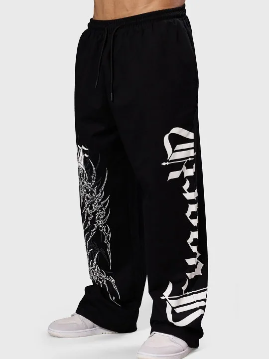 Men Graphic Printed Oversized-Fit Pure Cotton Track Pants Pant Flame Fire Graphic Gothic Letter Joggers Freedom Slogan