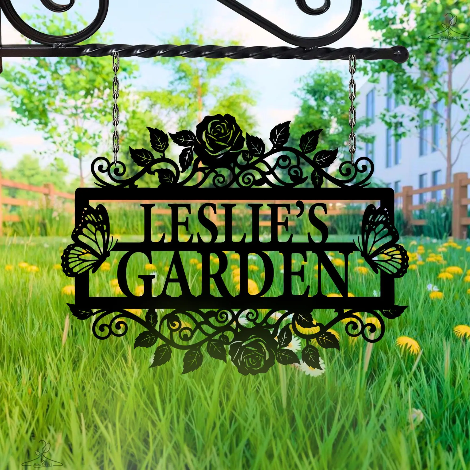 

Custom Floral Garden Decor Custom Name Metal Garden Wall Art Butterflies Roses Outdoor Decor Flower Garden Plaque Hanging