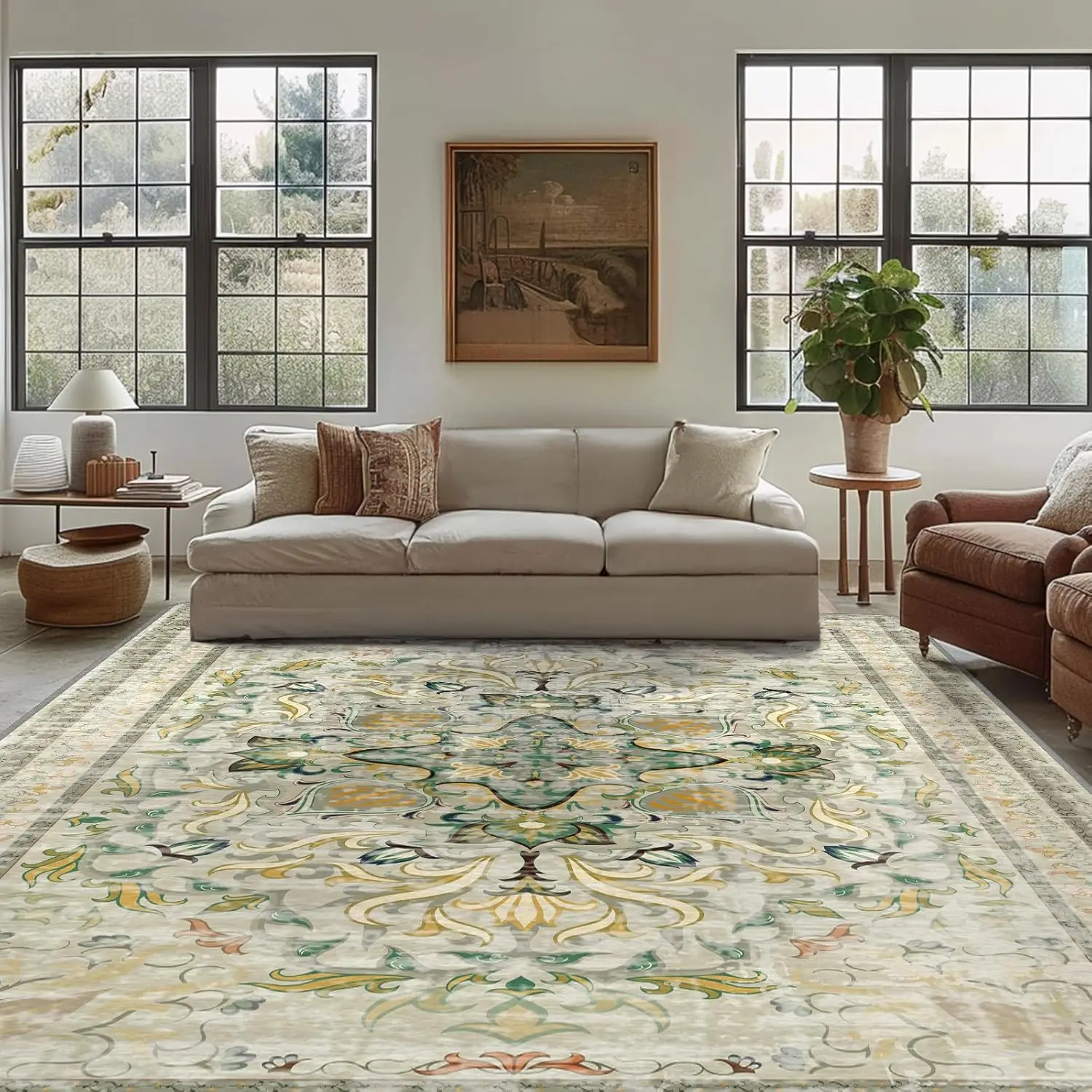 VVIKAMA Bohemian Cashmere Washed Carpet Living Room Bedroom Soft Non-Slip Mat Cloakroom Dining Room Lounge Carpet Home Decor