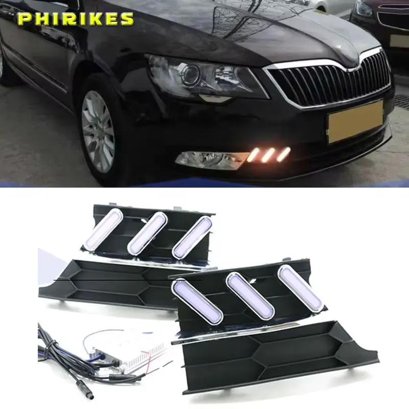 

Для Skoda Superb 2013-2015, супер яркость водонепроницаемый ABS автомобиль DRL 12 В светодиодные дневные ходовые огни с крышкой противотуманных фар