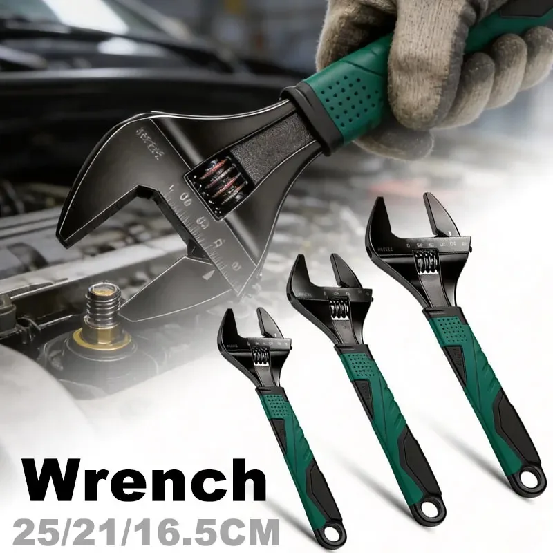 Strong Dip Plastic Adjustable Wrench Universal Spanner Carbon Steel Mechanical Workshop Hand Repair Tools for Car Bicycle Wrench