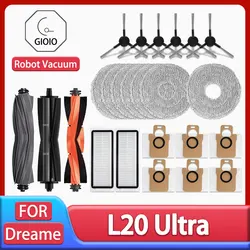 For Dreame L20 Ultra Robot Vacuum Spare Parts Rubber Main Side Brushes Mop Cloths HEPA Filters Dust Bag Accessories Replacement