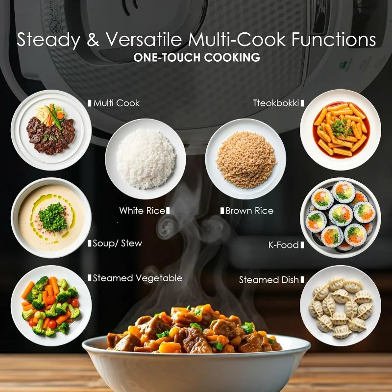 Cuociriso MAGiC COM, 10 tazze (cotto) 20 tazze (cotto) di dimensioni familiari, cottura a vapore con pentola interna antiaderente, timer di ritardo e mantenere caldo, nero