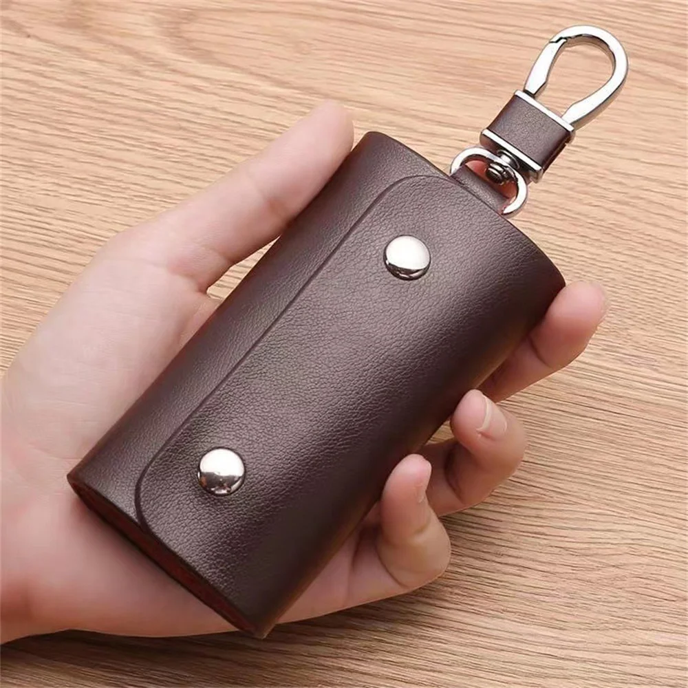 

Genuine Leather Men Key Holder Organizer Pouch Cowhide Leather Car Key Wallet Women Housekeeper Keychain Key Case Mini Card Bag