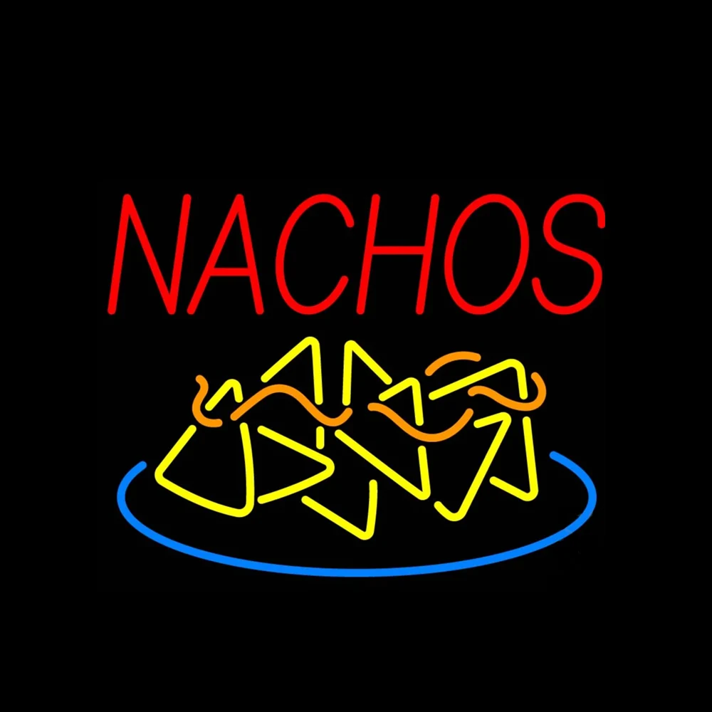 NACHOS المكسيك طبق الطعام مصباح مخصص اليدوية أنبوب زجاجي حقيقي مطعم الإعلان غرفة ديكور عرض علامة ضوء النيون هدية 19X15"