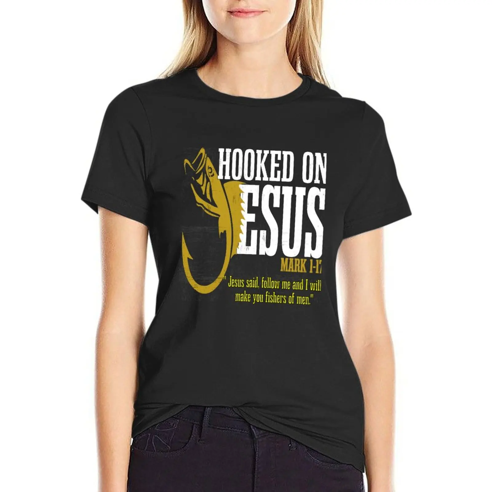 

Hooked On Jesus-Weekend Hooked T-Shirt funnys tops quick-drying sublime t shirts for Womens