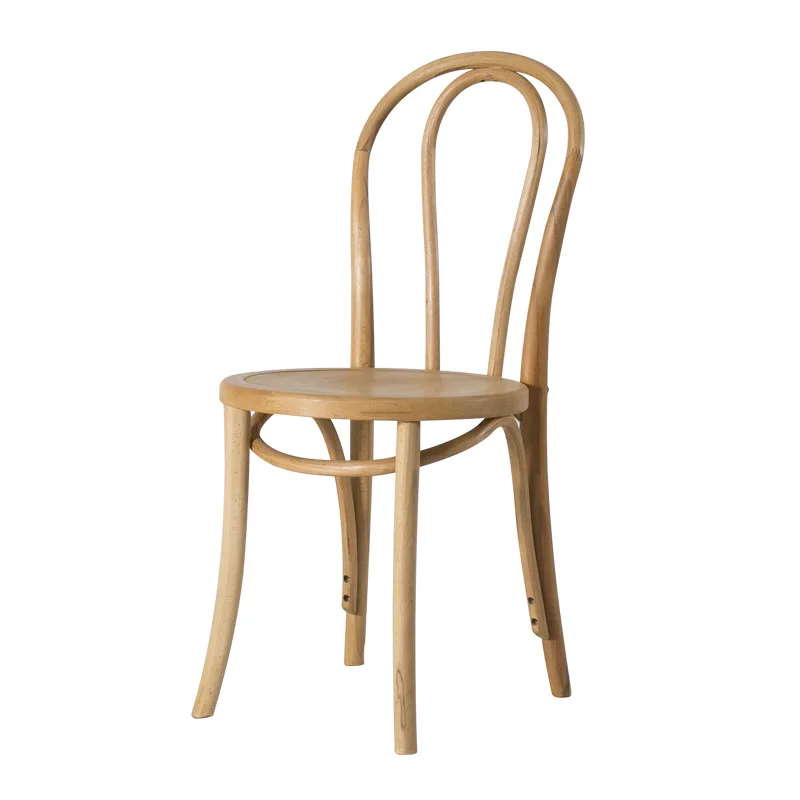 

Curved wood dining chair coffee round back rattan chair French retro hotel