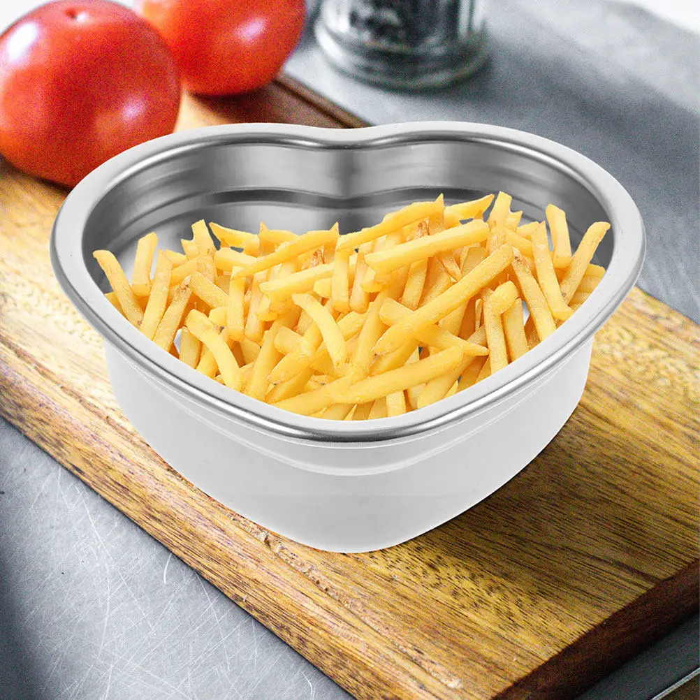 3Pcs Heart Shaped Stainless Steel Snack Plate Smooth Edge Food Serving Dish Portable Camping Picnic Dessert Tray Kitchen