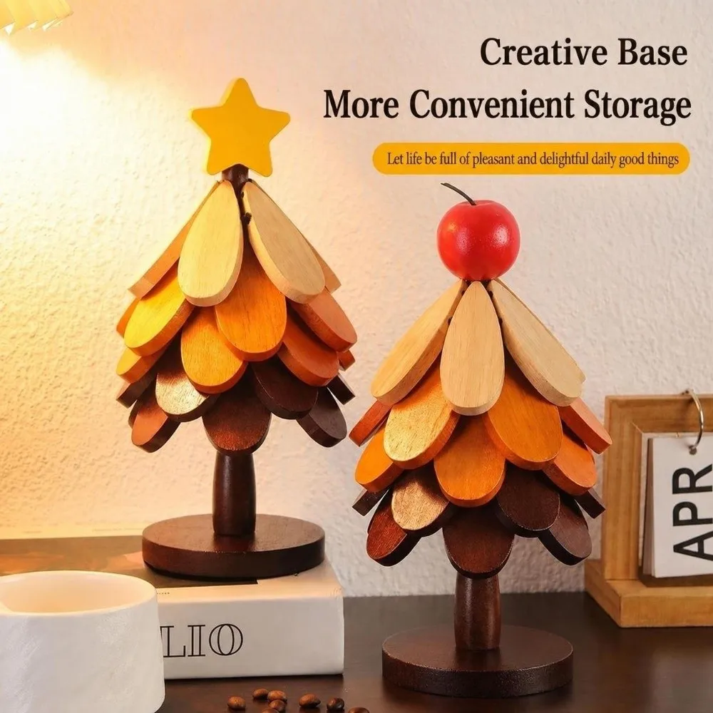 Multi-functional Wooden Coaster Set 3/4/5-Layers Tree-shaped Heat-resistant Trivet With Storage Stand Cup Pad Home Decor