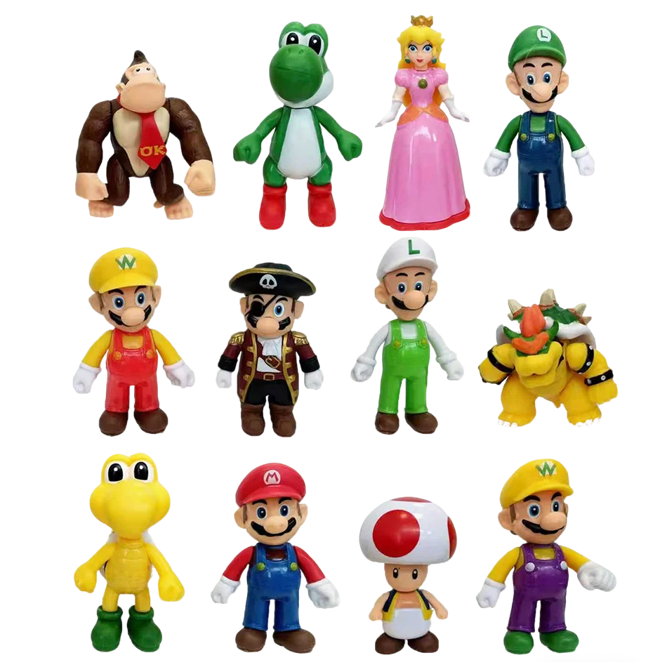 

12 стилей фигурок Марио: Боузер, Варио, Тоуд, Принцесса Пич. Коллекционные модели из аниме-игр. Подарки на день рождения для детей.