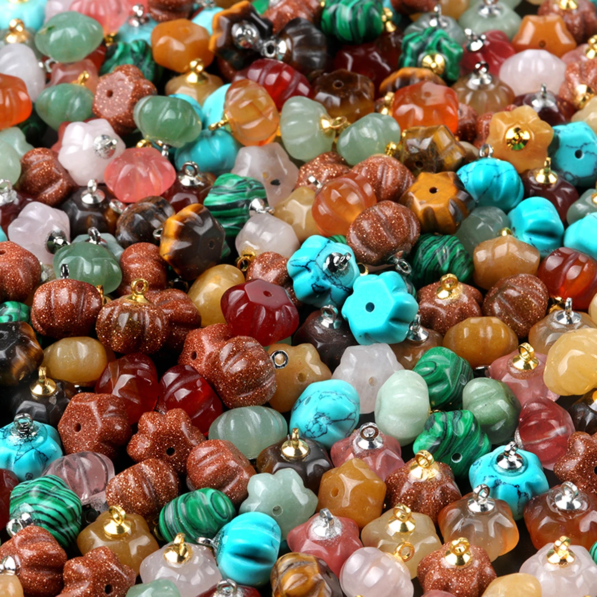 ジュエリー作り用の天然石ペンダント,ミニカボチャームペンダント,DIYブレスレット,ローズ,クォーツ,グリーン,ロットあたり5個