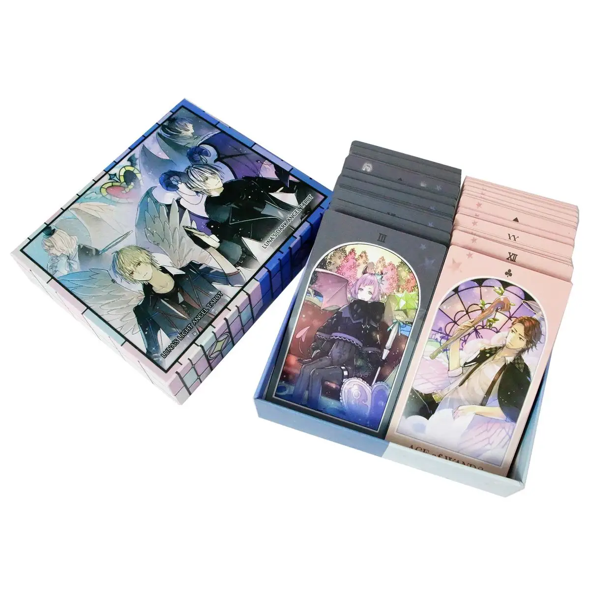 12*7cm 2 In 1 Luna's Dark Angel and Light Angel Tarot Deck 156 Pcs Tarot Cards In Rigid Box
