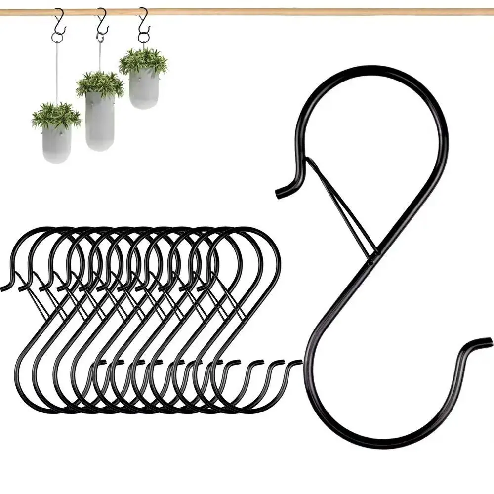 2/8/10 pcs S Hooks with Safety Buckle, Heavy Duty Metal S Shaped Hooks for Hanging Plants, Kitchen Utensil, Clothes, Pot,etc.