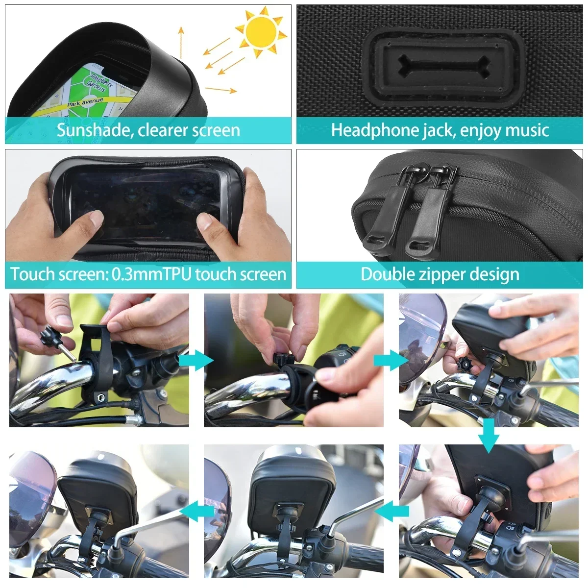 Waterproof 360° Rotation Bicycle Motorcycle Front Frame Phone Holder Easy Universal Navigation Smartphone Bracket For All Phones